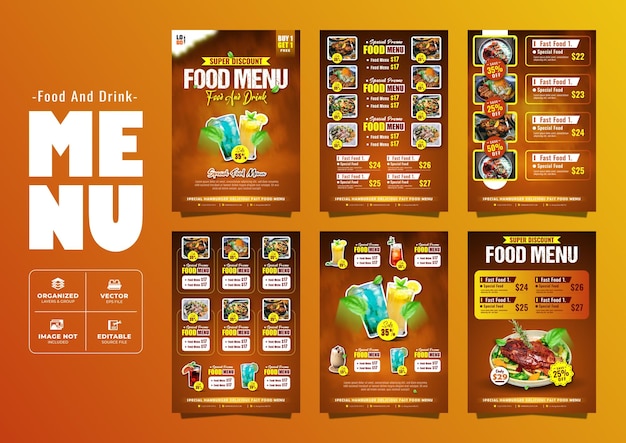 Menú de comida y bebida Diseño de pancarta y plantilla de volante para nuevo restaurante