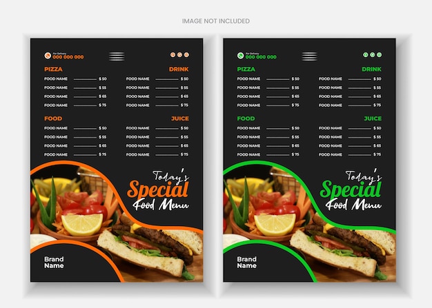 Menú de comida deliciosa y diseño de folleto