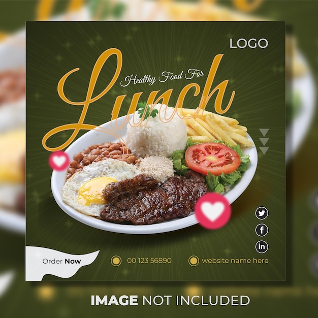 Menú de comida deliciosa diseño de publicación de instagram en redes sociales o plantilla de banner web de restaurante