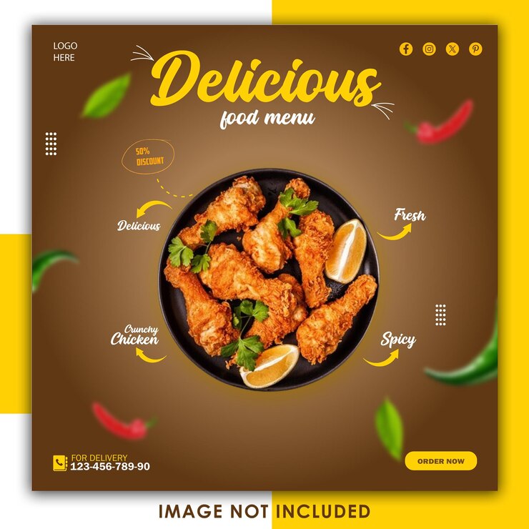 Menú de comida deliciosa con pollo frito crujiente e ingredientes frescos