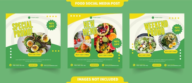 Vector menú de comida deliciosa y promoción de restaurantes para instagram y colección de publicaciones en redes sociales con plantilla editable de fotos