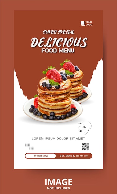 Vector menú de comida deliciosa publicación en redes sociales historia de instagram para restaurante de promoción