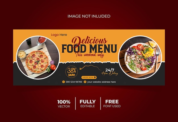 menú de comida deliciosa y restaurante plantilla de diseño de portada de Facebook x plantilla de banner web