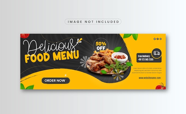 Menú de comida deliciosa y saludable Vactor banner de redes sociales y diseño de plantilla de portada de facebook
