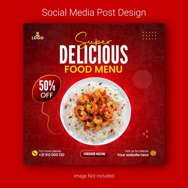 Vector menú de comida y delicioso pollo o restaurante plantilla de diseño de publicaciones de redes sociales