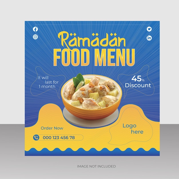 Menú de comida Diseño de publicaciones en redes sociales para Ramadán