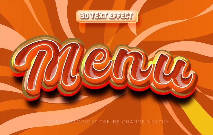 Vector menú de comida estilo de efecto de texto editable en 3d