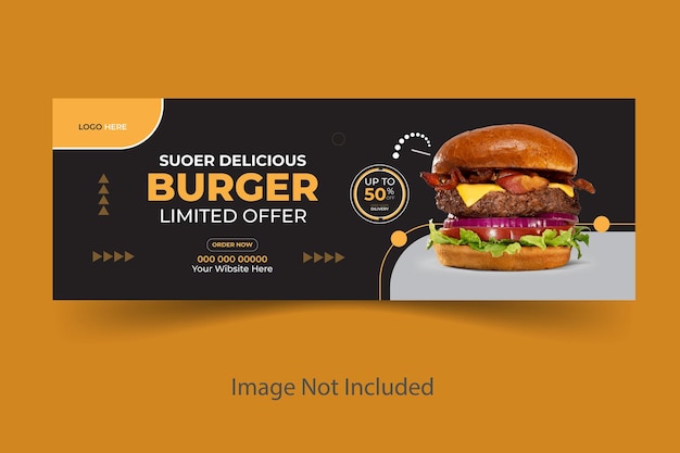 Menú de comida de hamburguesa deliciosa vectorial Diseño de plantilla de banner de portada de Facebook