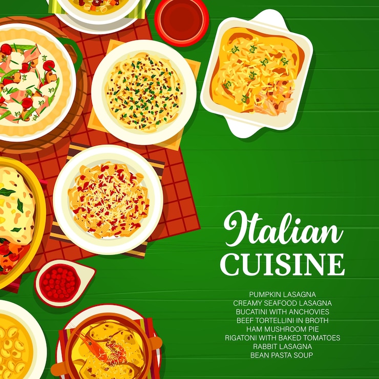 Vector menú de comida italiana cartel de platos de cocina de italia
