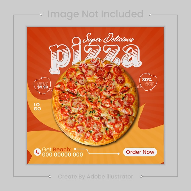 Menú de comida y pizza deliciosa plantilla de banner de redes sociales