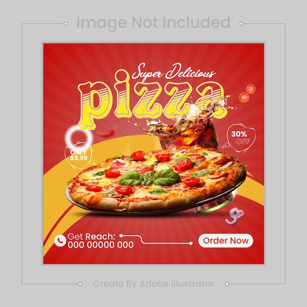 Menú de comida y pizza deliciosa plantilla de banner de redes sociales