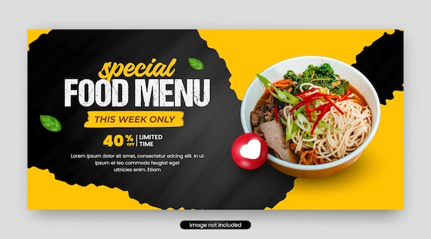 Menú de comida y plantilla de banner web de restaurante