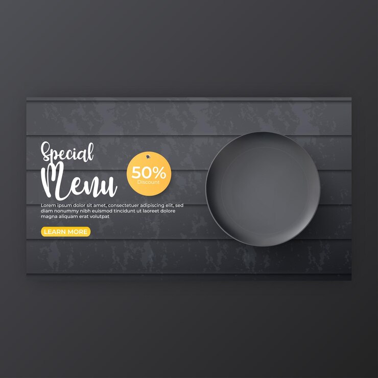 Vector menú de comida y plantilla de portada de redes sociales de restaurante para promoción