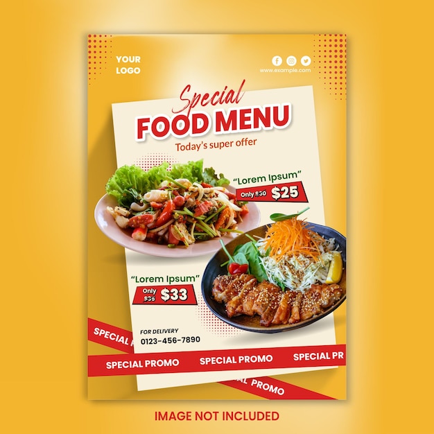 Menú de comida y plantilla de póster de restaurante.