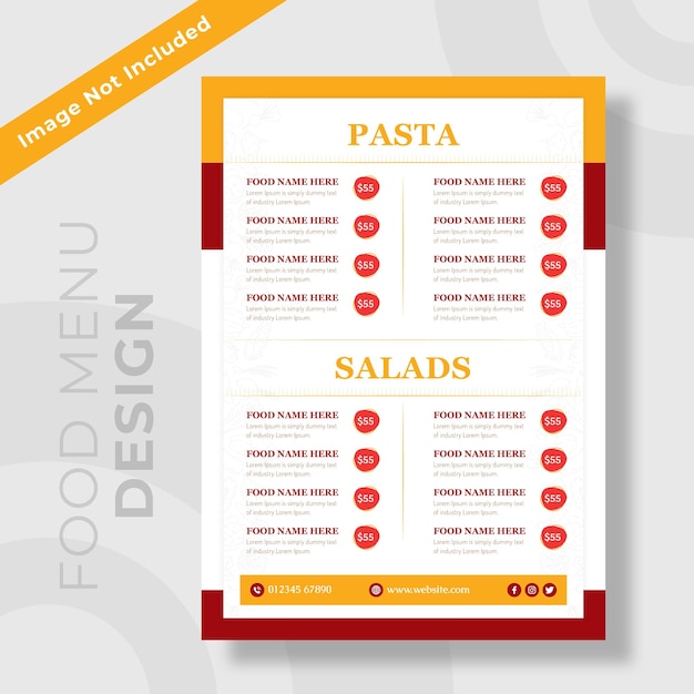 Vector menú de comida y plantilla de volante de restaurante