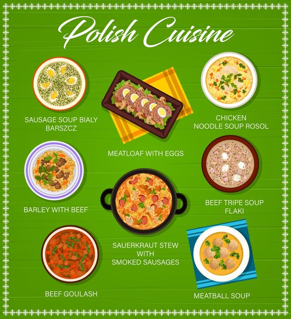 Vector menú de comida polaca platos de restaurante de cocina de polonia