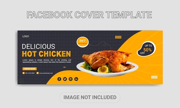 Menú de comida de pollo y diseño de portada de facebook de redes sociales de restaurante o plantilla de banner web