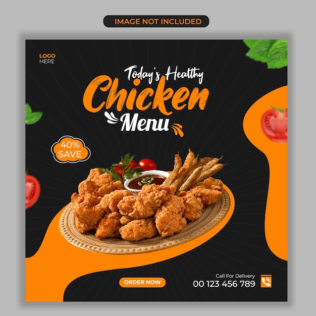 Menú de comida de pollo y plantilla de diseño de publicación en redes sociales Vector Premium