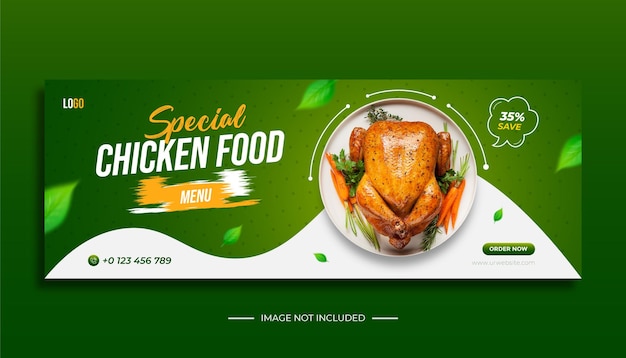 Menú de comida de pollo Portada de Facebook y plantilla de diseño de banner web