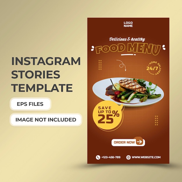 Menú de comida promoción de restaurante historias de redes sociales plantilla de banner premium vector