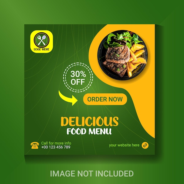 Menú de comida rápida y restaurante plantilla de diseño de publicaciones de redes sociales