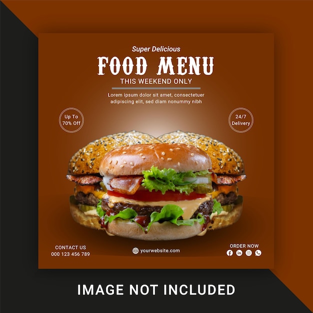 Vector menú de comida redes sociales y plantilla de publicación de instagram vector