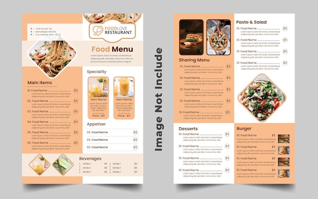Menú de comida y restaurante A4 Diseño vectorial de volante