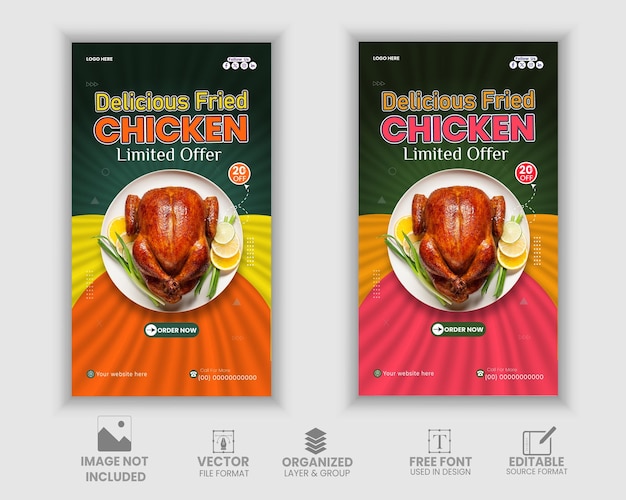 Menú de comida y restaurante Diseño de plantillas de historias de Instagram y Facebook