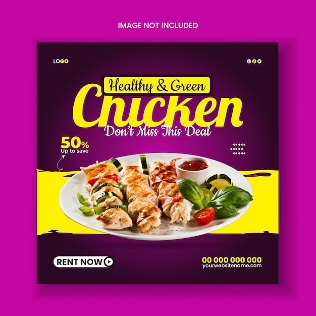 Menú de comida y restaurante diseño de publicaciones en redes sociales y plantilla de banner