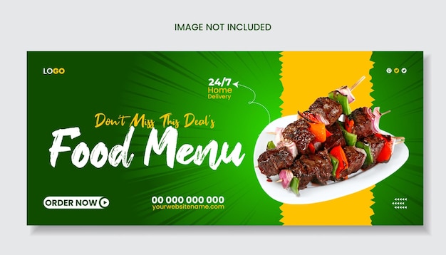 Menú de comida y restaurante Facebook y web banner y plantilla de portada