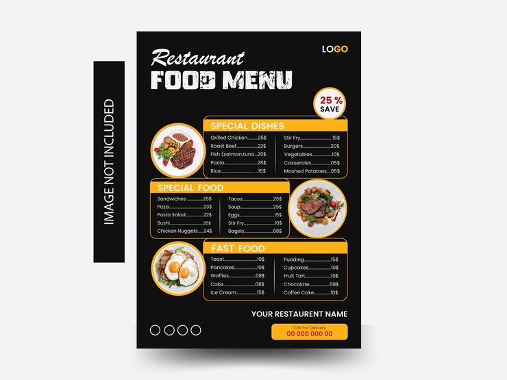 Menú de comida de un restaurante moderno