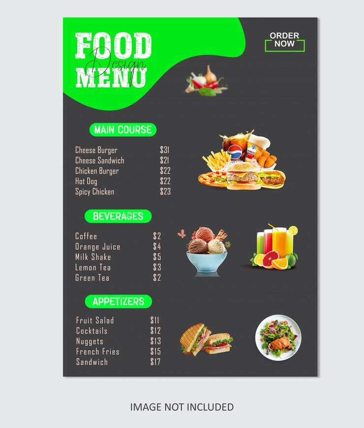 Vector menú de comida para restaurante o cafetería - diseño digital