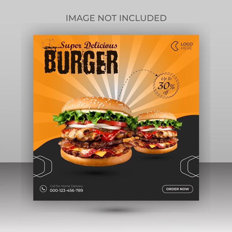Menú de comida súper deliciosa para plantilla de publicación en redes sociales Vector Premium