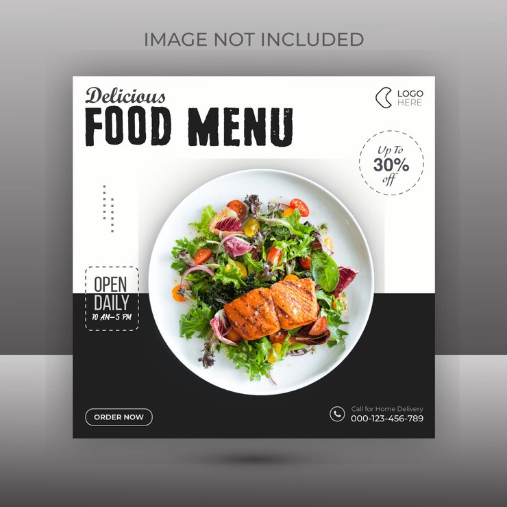 Menú de comida súper deliciosa para plantilla de publicación en redes sociales Vector Premium