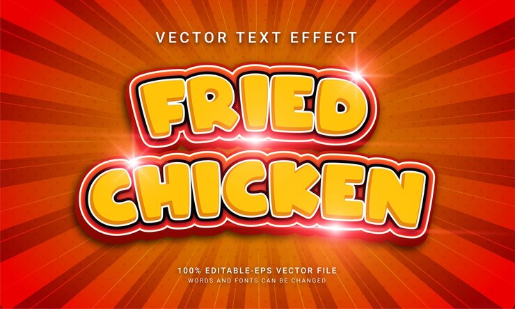 Vector menú de comida temática con efecto de texto editable de pollo frito