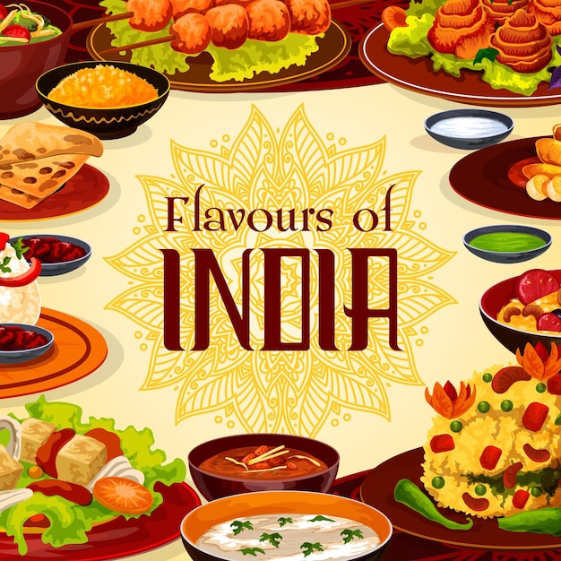 Vector menú de comidas tradicionales de comida india