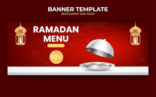 Vector menú culinario o de comida promoción de banner de anuncios de menú de ramadán