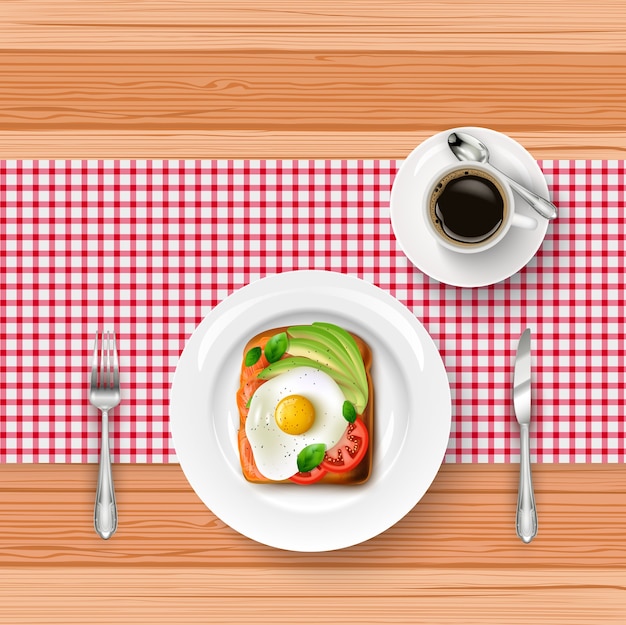 Menú de desayuno con huevo frito realista