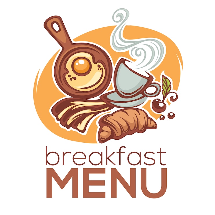Vector menú de desayuno, ilustración de comida tradicional de la mañana