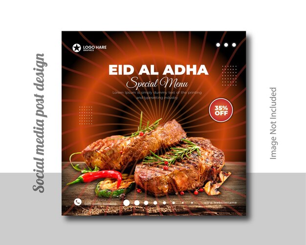 Menú especial de Eid aladha plantilla de diseño de publicaciones en las redes sociales