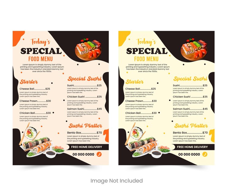un menú para especial especial especial con una imagen de la comida y el menú