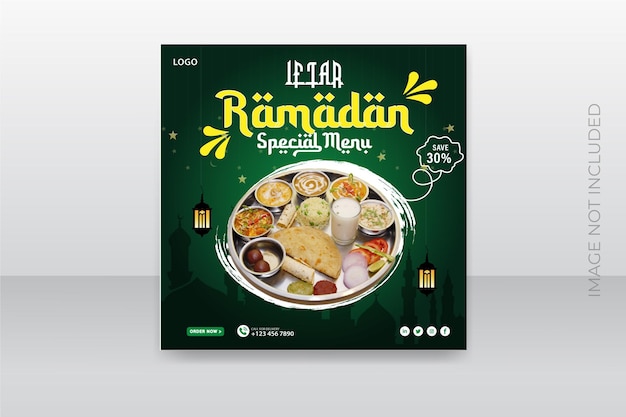 Menú especial de Ramadán Diseño de plantilla de vector de comida de redes sociales