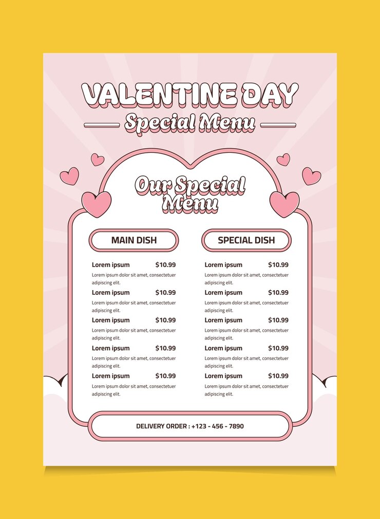 Vector menú especial retro para el día de san valentín adecuado para el cartel de promoción