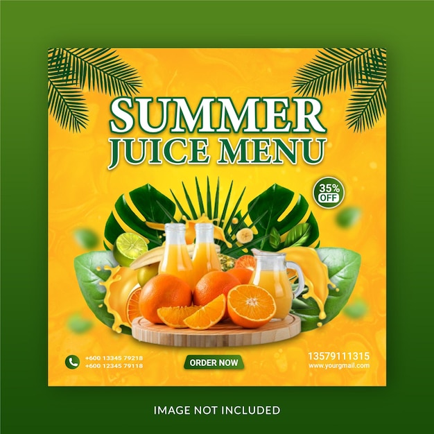 Menú de frutas especiales de verano publicación en redes sociales plantilla de banner de instagram