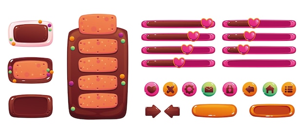 Menú de galletas de chocolate de estilo dulce juego UI elemento de diseño de interfaz de botón concepto