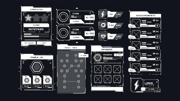 Menú de interfaz gráfica de usuario GUI para crear juegos 2D Concepto de interfaz de usuario de Hud para aplicaciones móviles