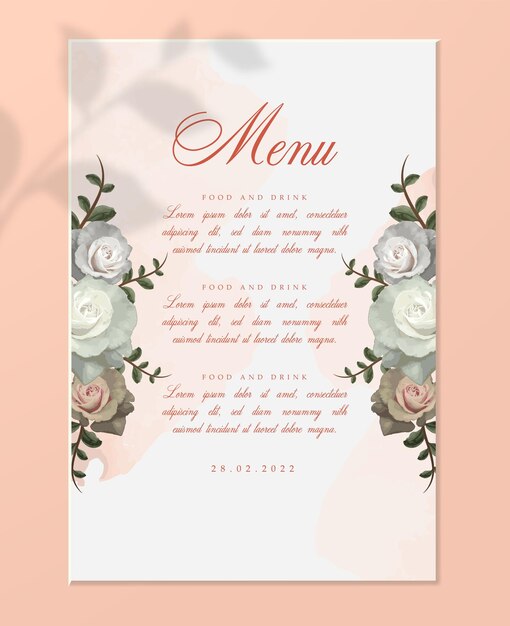 Vector menú de invitación de boda con tema floral