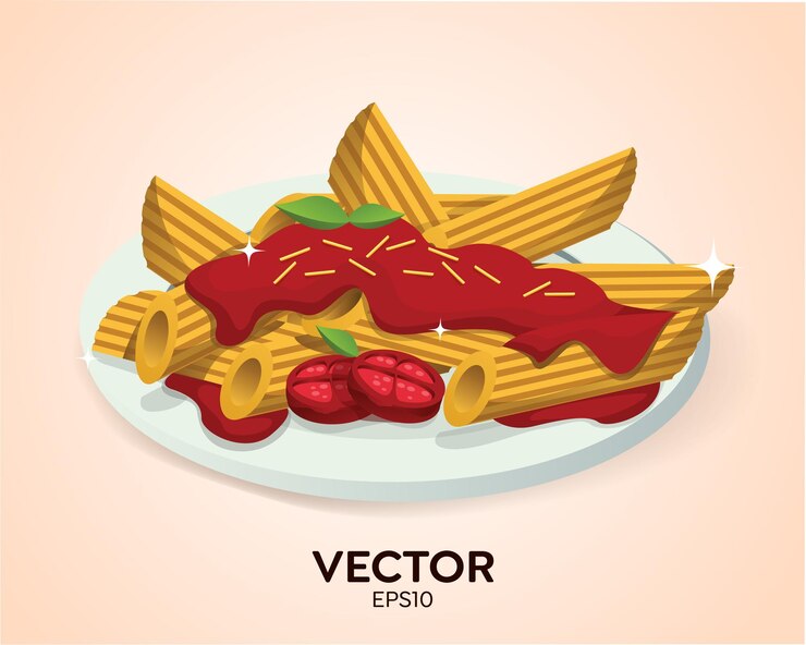 Vector menú italiano, pasta en plato delicioso