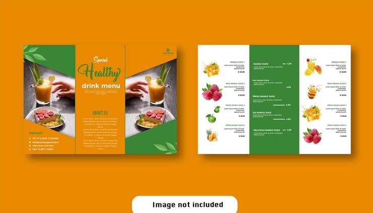 Vector menú de jugo de bebida saludable de frutas publicación en redes sociales o plantilla de banner tríptico