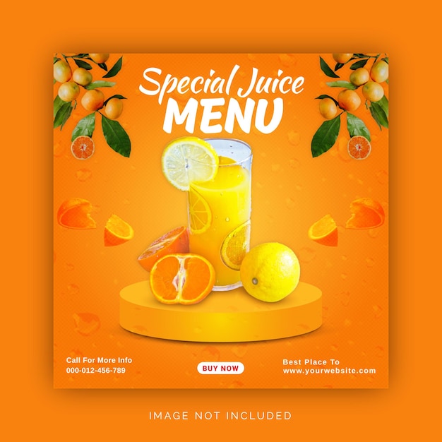 Vector menú de jugo especial anuncio de instagram plantilla de banner de redes sociales